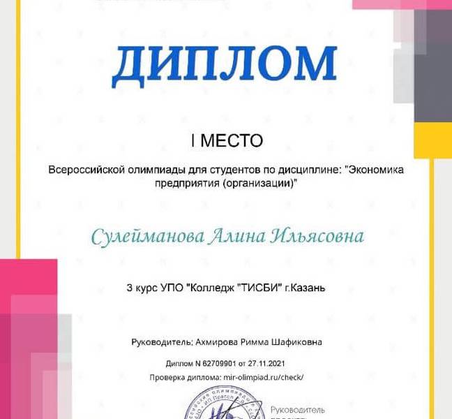 Диплом Сулеймановой Алины
